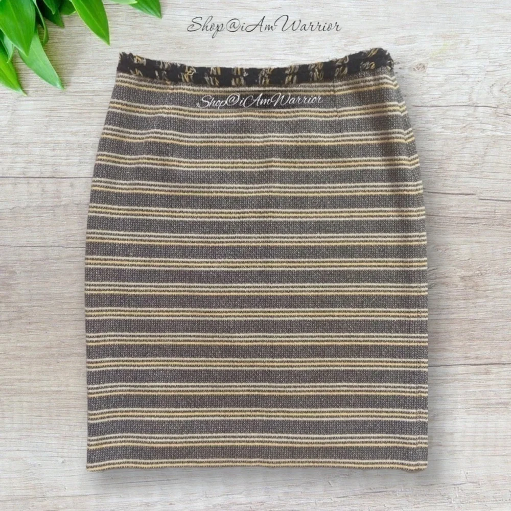 Weekend Max Mara striped cotton tweed fringe trim pencil skirt *shop@iamwarrior